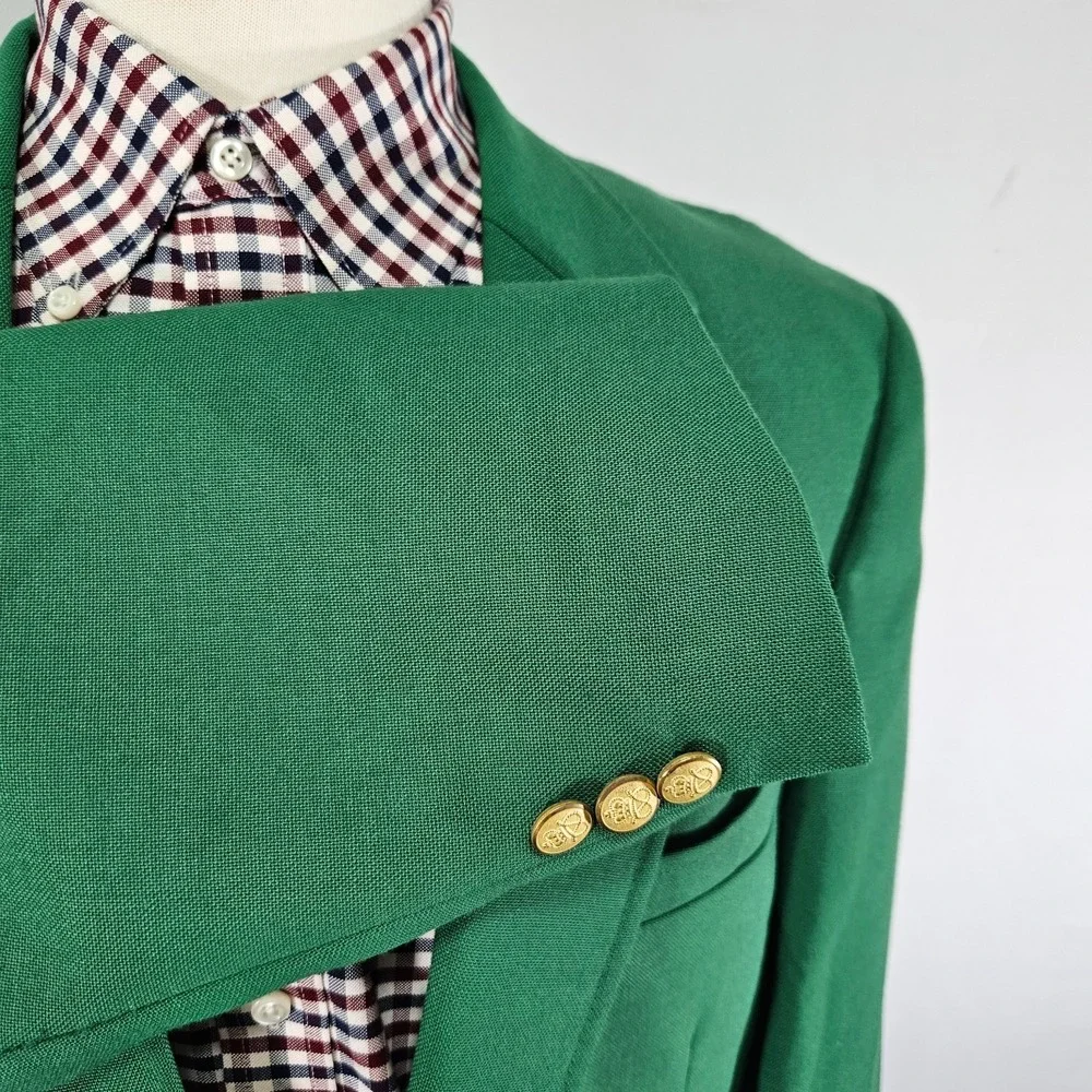 Stafford Men's Sport Coat Blazer Two Button Solid Green Poly Wool Size 46L